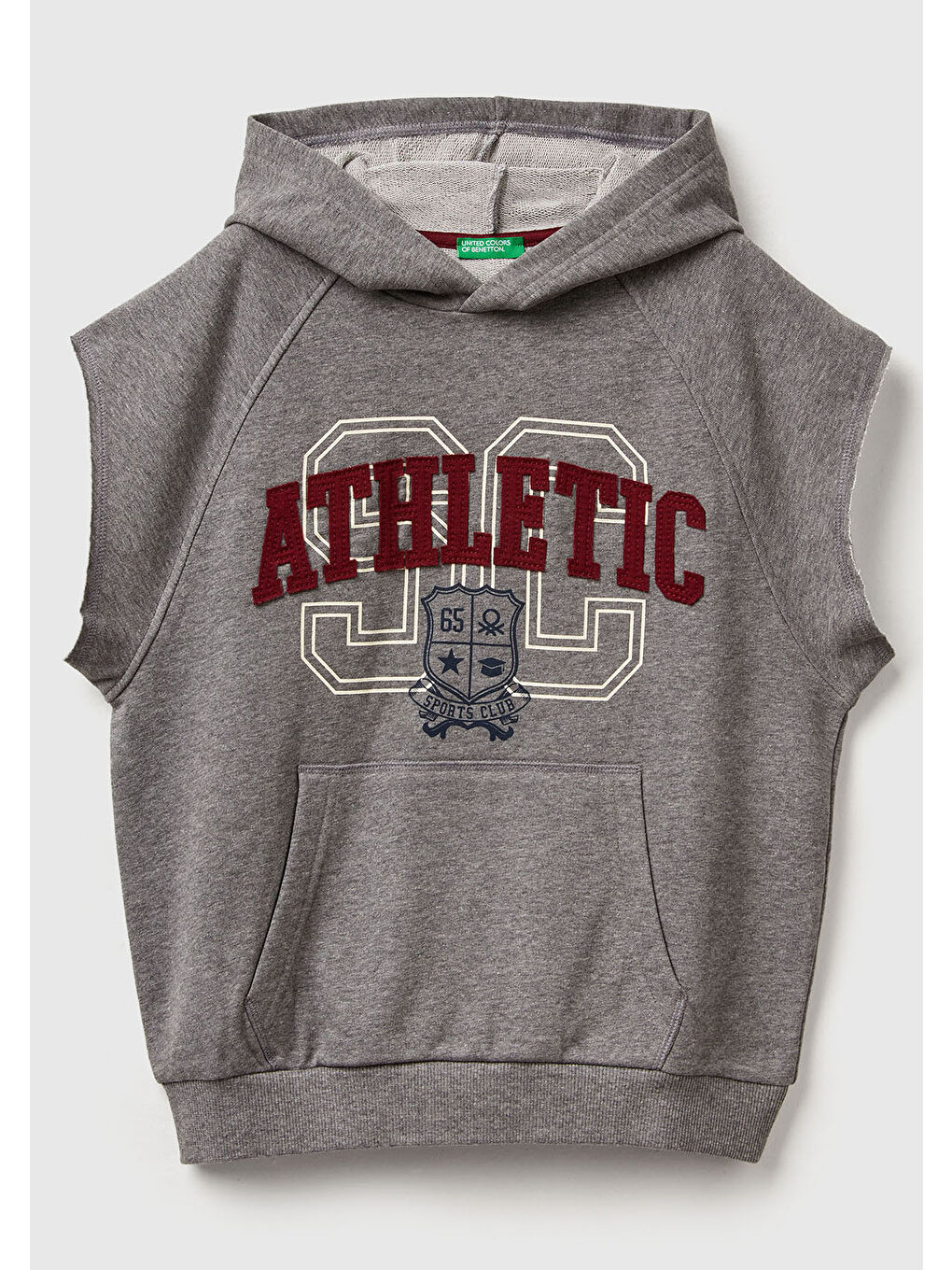 Gri Erkek Çocuk Antrasit Melanj Baskılı Kese Cep Detaylı Kapüşonlu Raglan Kolsuz Sweatshirt