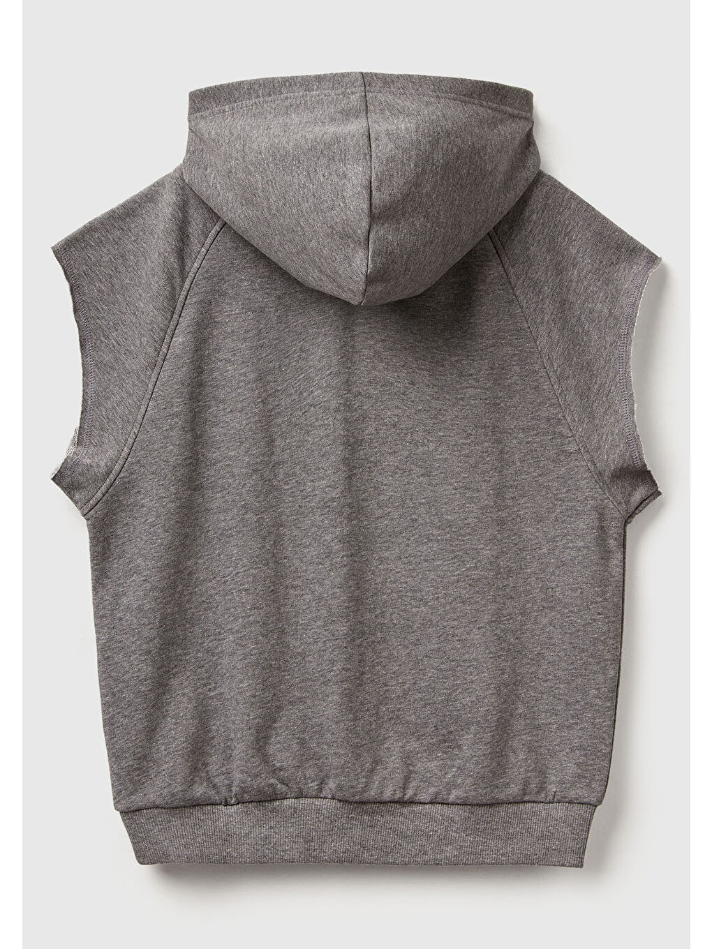 Gri Erkek Çocuk Antrasit Melanj Baskılı Kese Cep Detaylı Kapüşonlu Raglan Kolsuz Sweatshirt-1