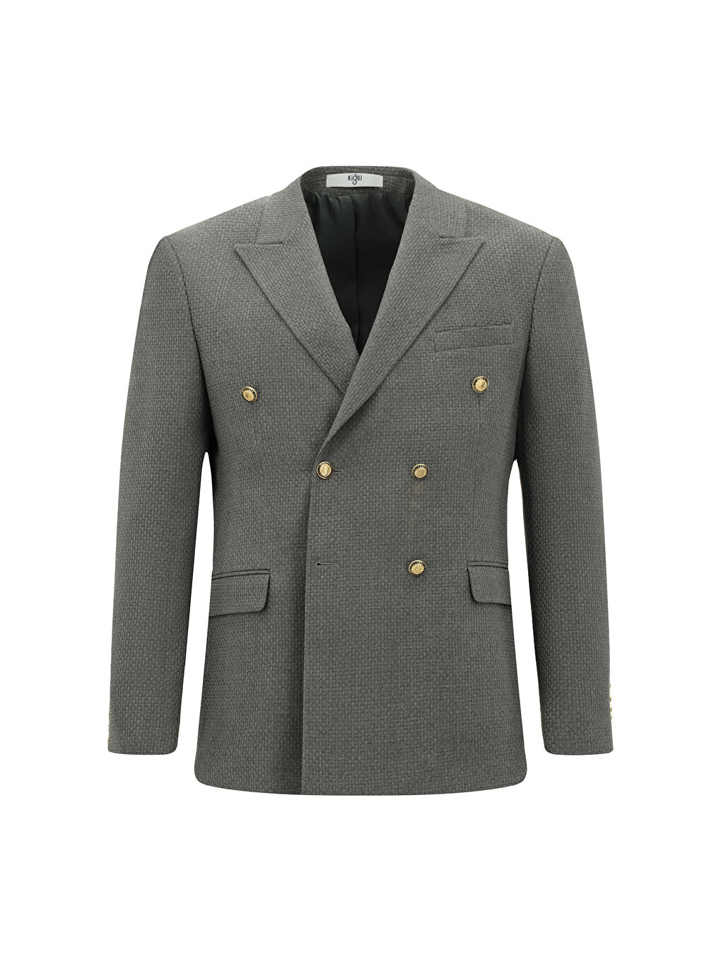 Gri Slim Fit Dar Kesim Desenli Kruvaze Ceket