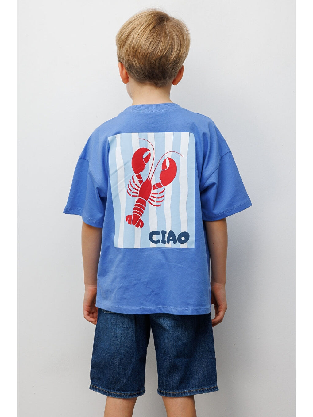 Mavi Istakoz Desenli Çocuk Tişört-1