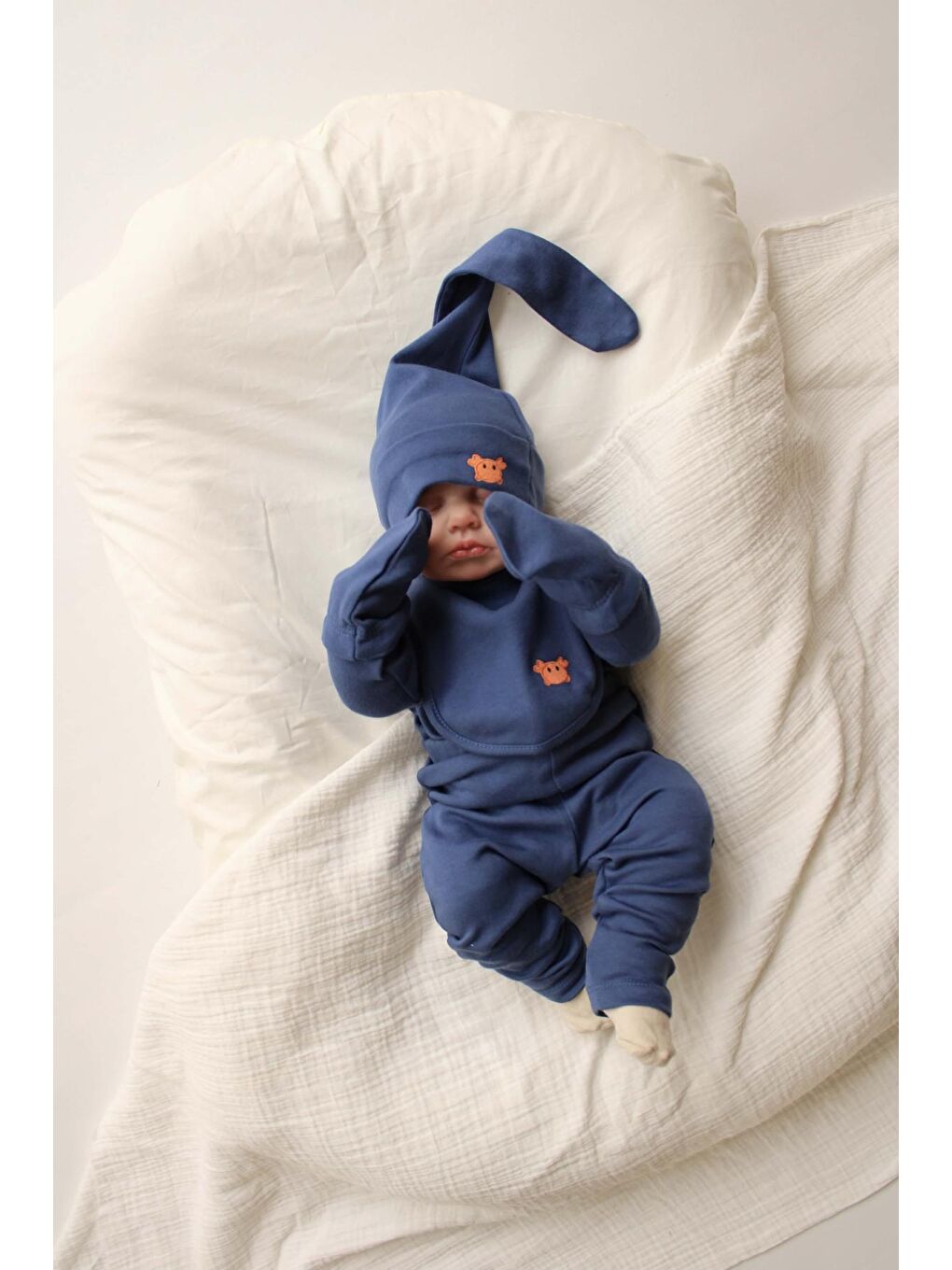 İndigo Yengeç Nakışlı 5li Uzun Kollu Yenidoğan Set (0-3 Ay)