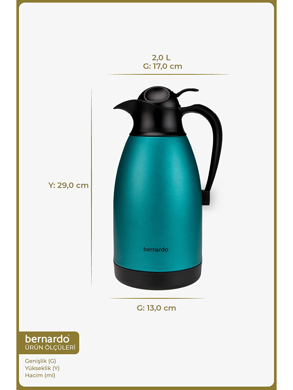 Grandio Çelik Termos Turkuaz 2 Litre-1