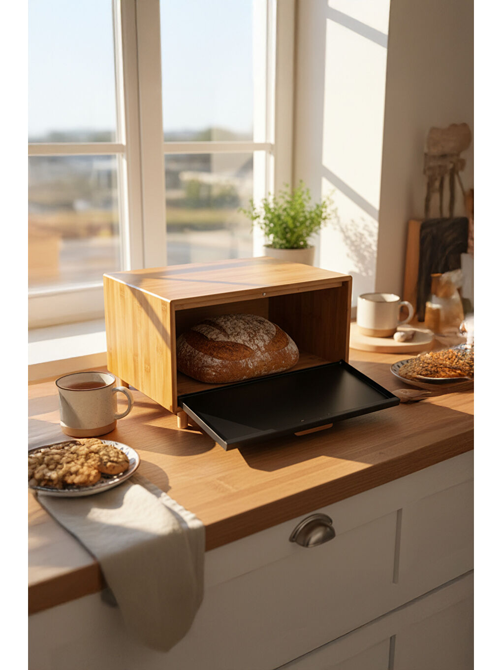 Kahverengi Ruby Ekmek Saklama Kabı Siyah Desenli-1