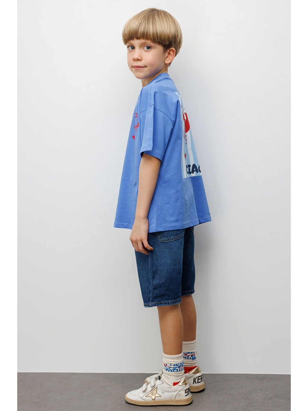 Mavi Istakoz Desenli Çocuk Tişört-2
