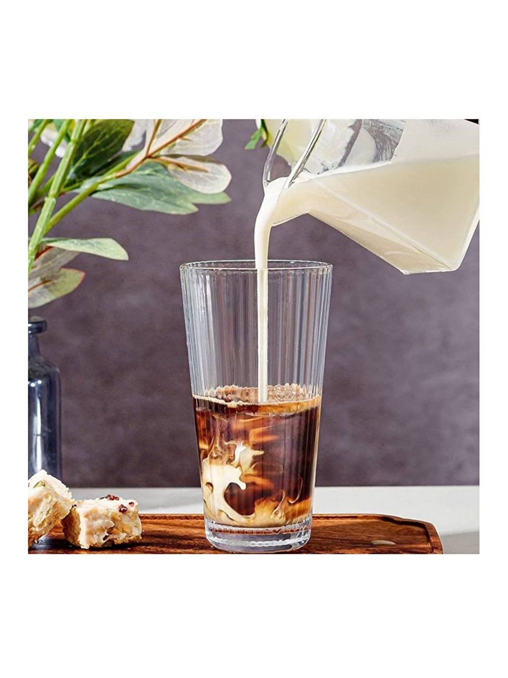 Renksiz Çizgili Uzun Cam Bardak 300 ml - 4 Adet - 2441-1