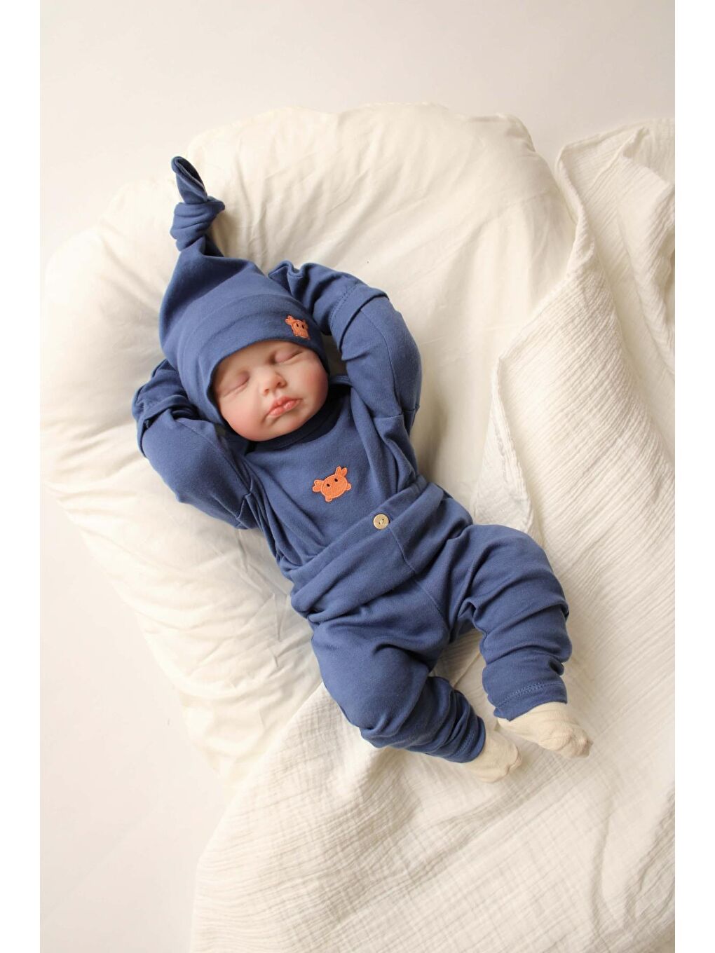 İndigo Yengeç Nakışlı 5li Uzun Kollu Yenidoğan Set (0-3 Ay)-1