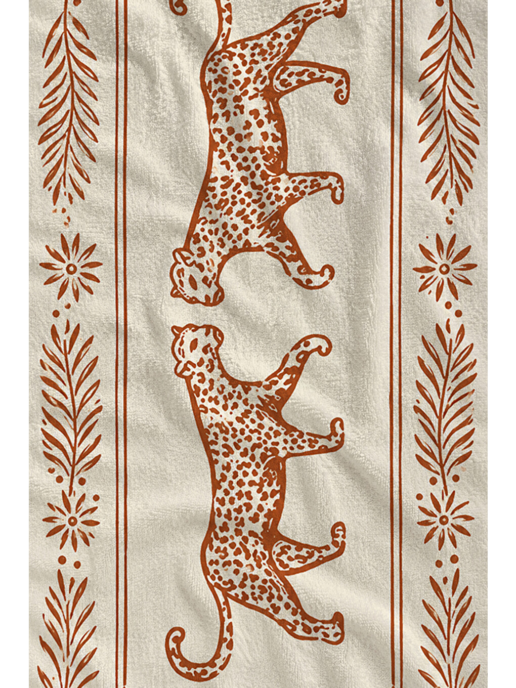Kahverengi Vintage Terracotta Leopar Desenli 70x150 Plaj Havlusu - Dijital Baskılı Solmaz Banyo Havlusu-2