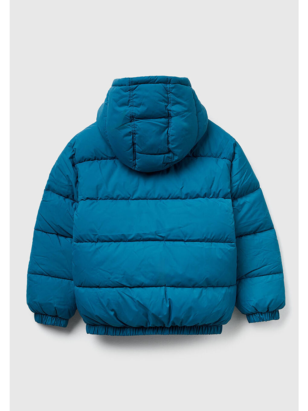 Erkek Çocuk Petrol Mavisi Logo Detaylı Fermuarlı Kapüşonlu Dolgulu Mont-1