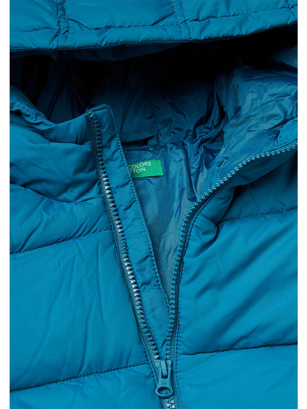 Erkek Çocuk Petrol Mavisi Logo Detaylı Fermuarlı Kapüşonlu Dolgulu Mont-2