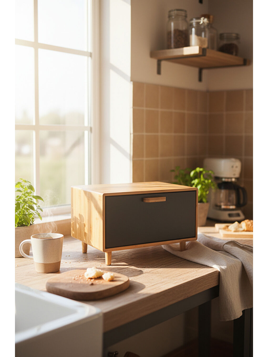 Kahverengi Ruby Ekmek Saklama Kabı Siyah Desenli-3