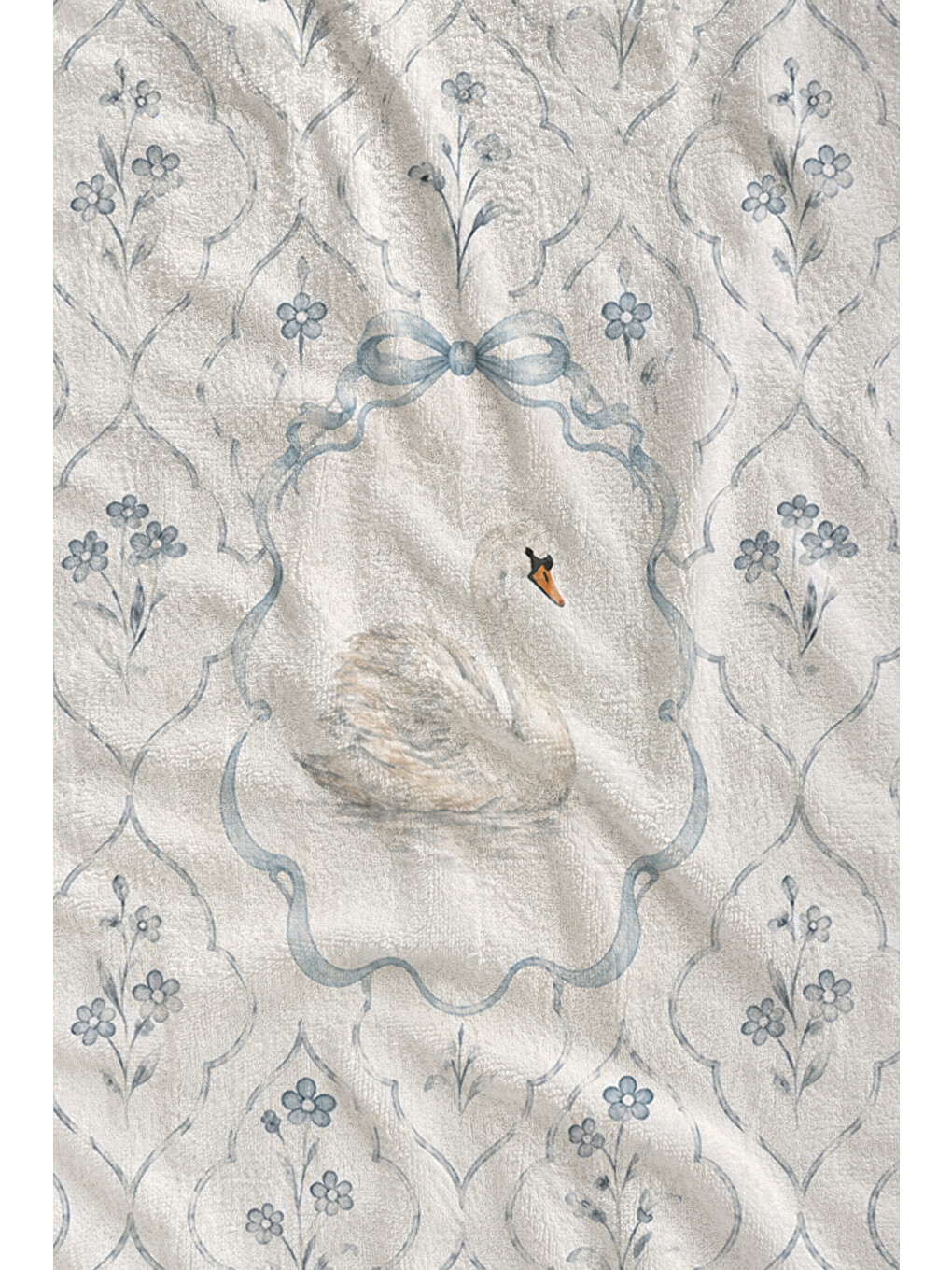 Toile De Jouy Mavi Kuş Ve Botanik Desenli 70x150 Plaj Havlusu - Dijital Baskılı Solmaz Banyo Havlusu-1