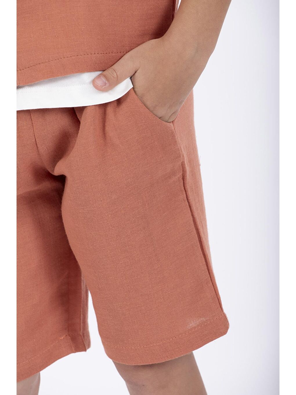 Kahverengi Gömlek Yaka Kısa Kol Kiremit Renk Erkek Çocuk Şortlu Takım-4