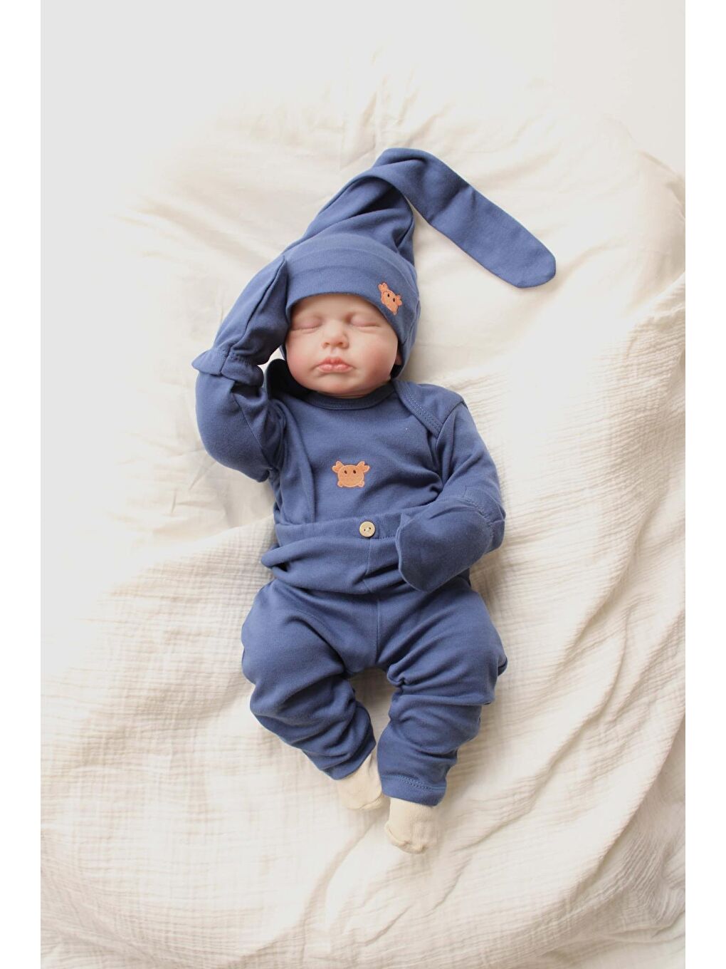 İndigo Yengeç Nakışlı 5li Uzun Kollu Yenidoğan Set (0-3 Ay)-3