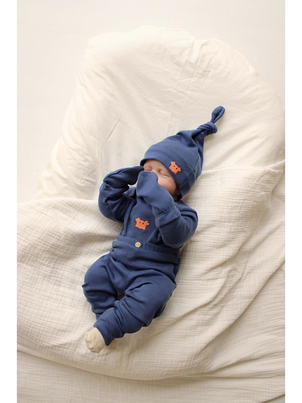 İndigo Yengeç Nakışlı 5li Uzun Kollu Yenidoğan Set (0-3 Ay)-4