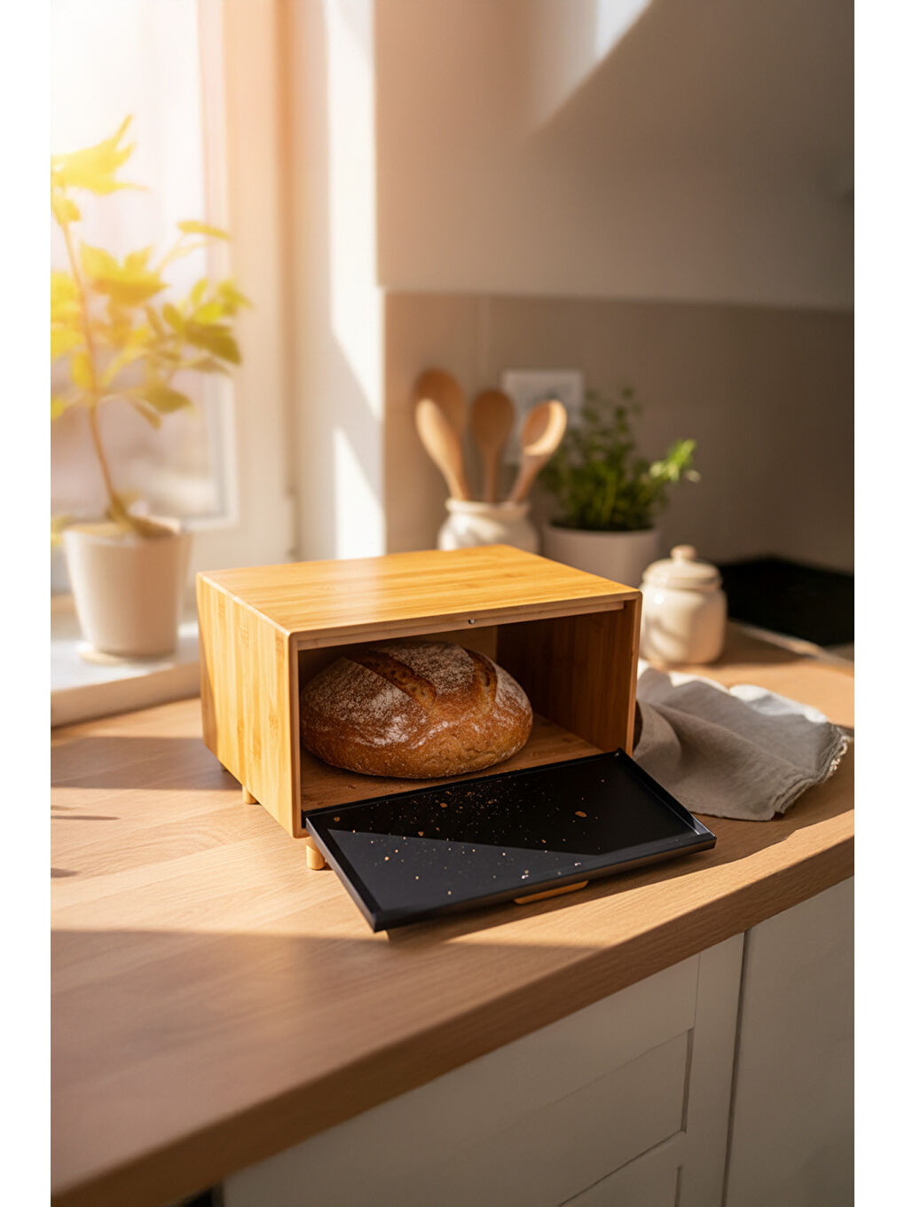 Kahverengi Ruby Ekmek Saklama Kabı Siyah Desenli-4