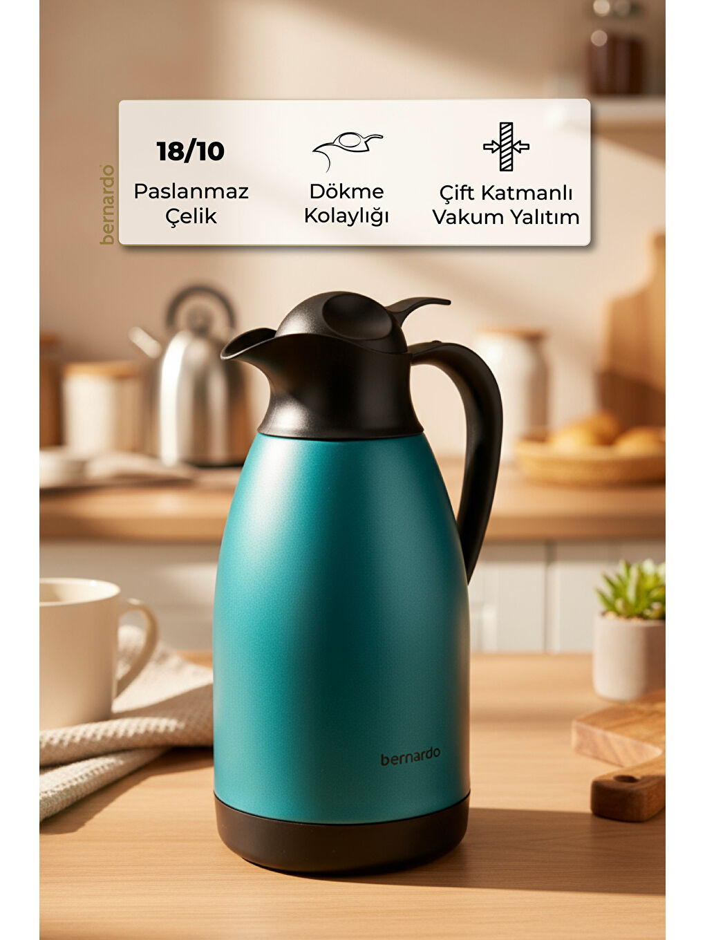 Grandio Çelik Termos Turkuaz 2 Litre-3