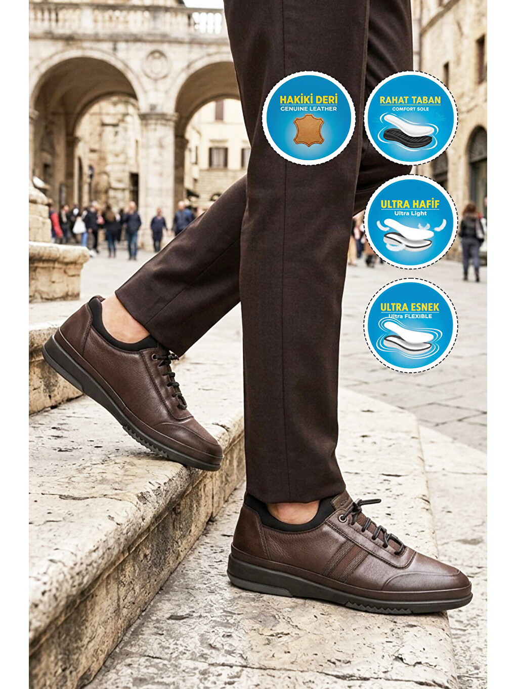 Kahverengi Kahve Baskılı Hakiki Deri Erkek Casual Ayakkabı 6k9779-418 M-2