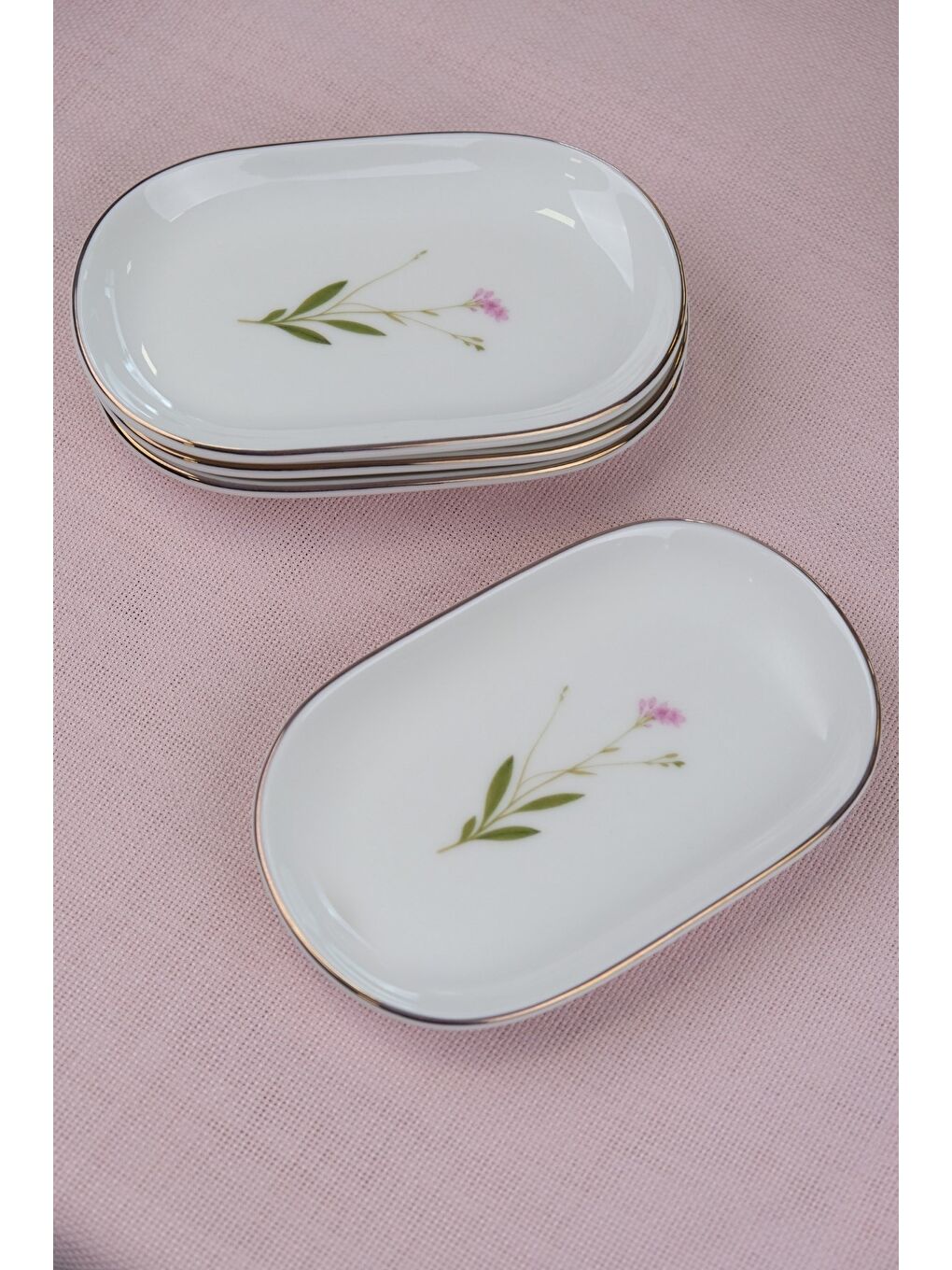 Karışık Porselen Natura Çuha Altın Yaldızlı Oval Kayık Tabak 22,50x14,50x2,50cm 4 LÜ-3