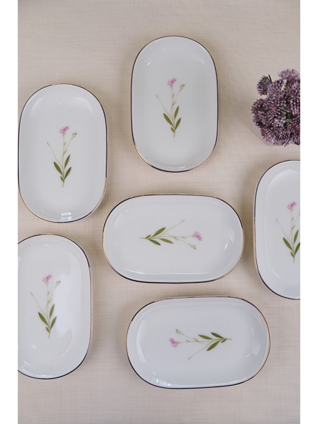 Karışık Porselen Natura Çuha Altın Yaldızlı Oval Kayık Tabak 22,50x14,50x2,50cm 6 LI