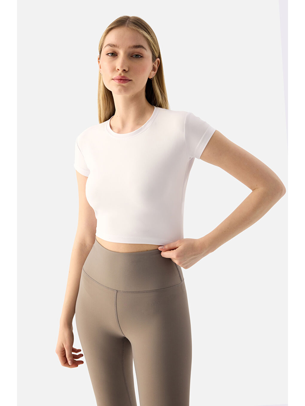 Melina Kısa Kol Beyaz Crop Top-1