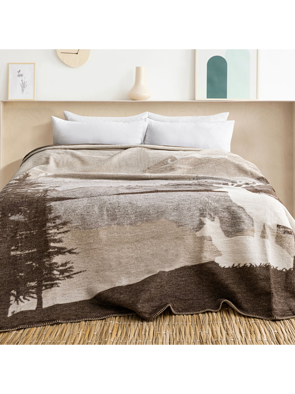 Home Deer Çift Kişlik Battaniye 200x220 Cm 1 Parça-Kahverengi