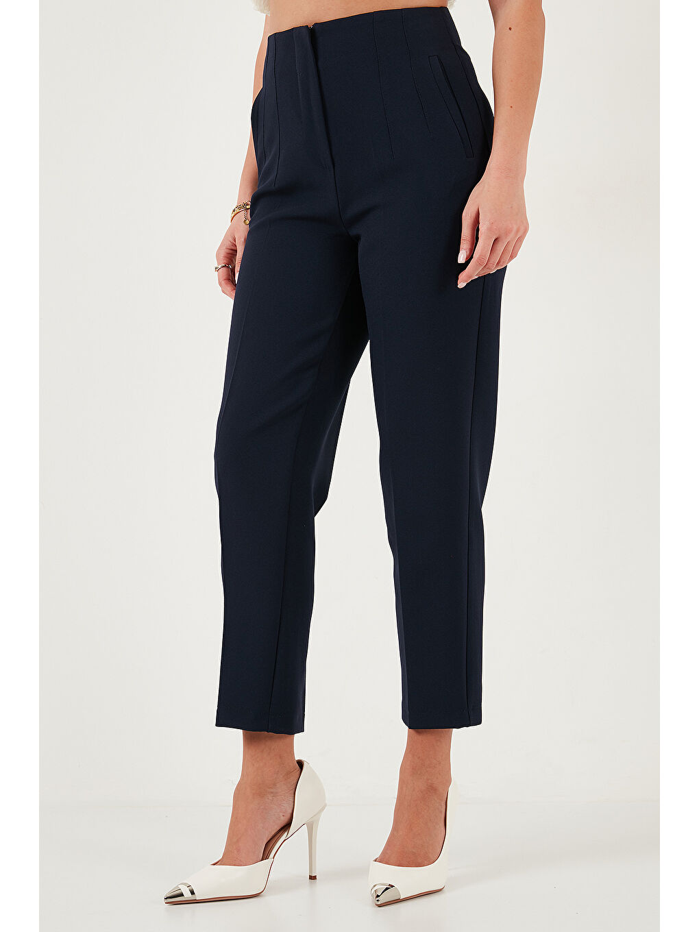 Lacivert Regular Fit Yüksel Bel Düz Paça Havuç Pantolon 68350109