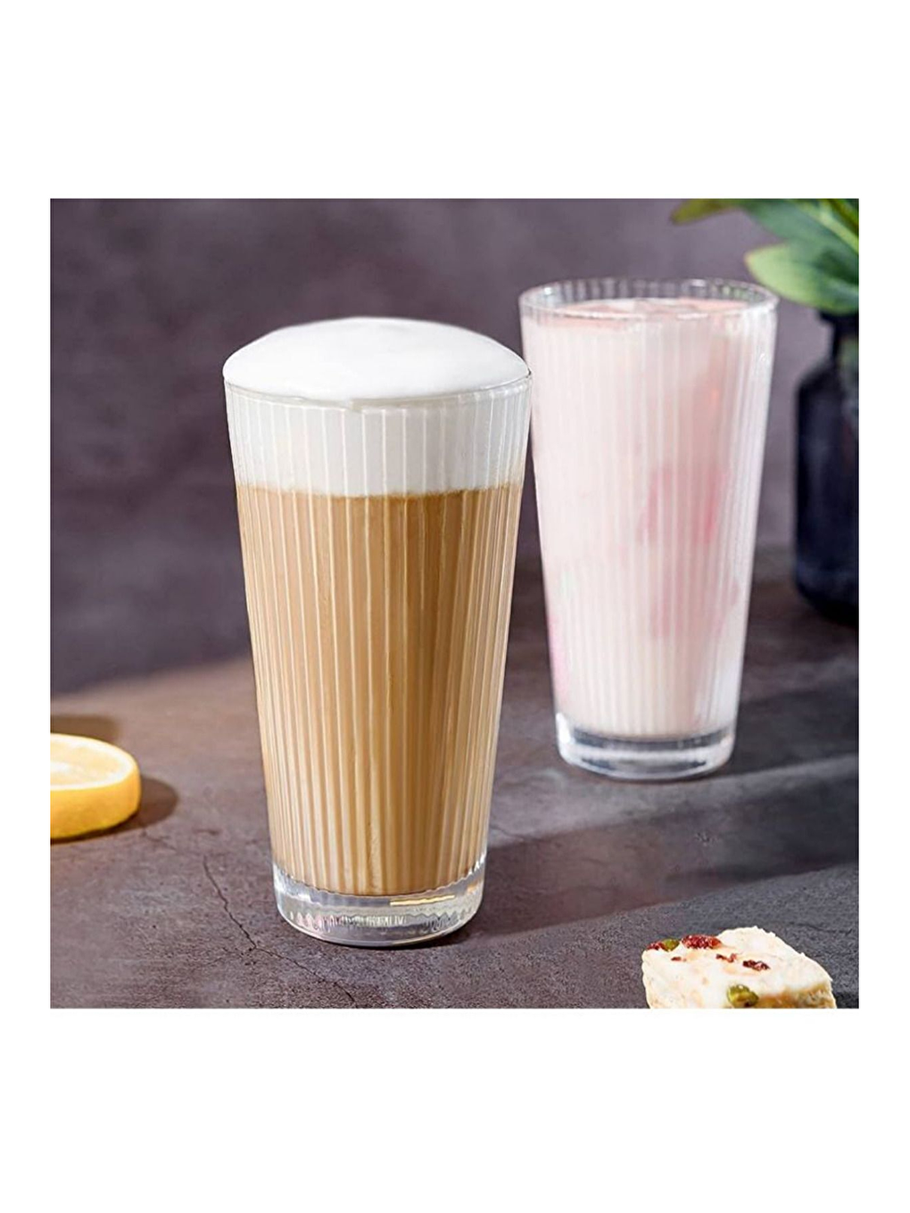 Renksiz Çizgili Uzun Cam Bardak 300 ml - 4 Adet - 2441-2