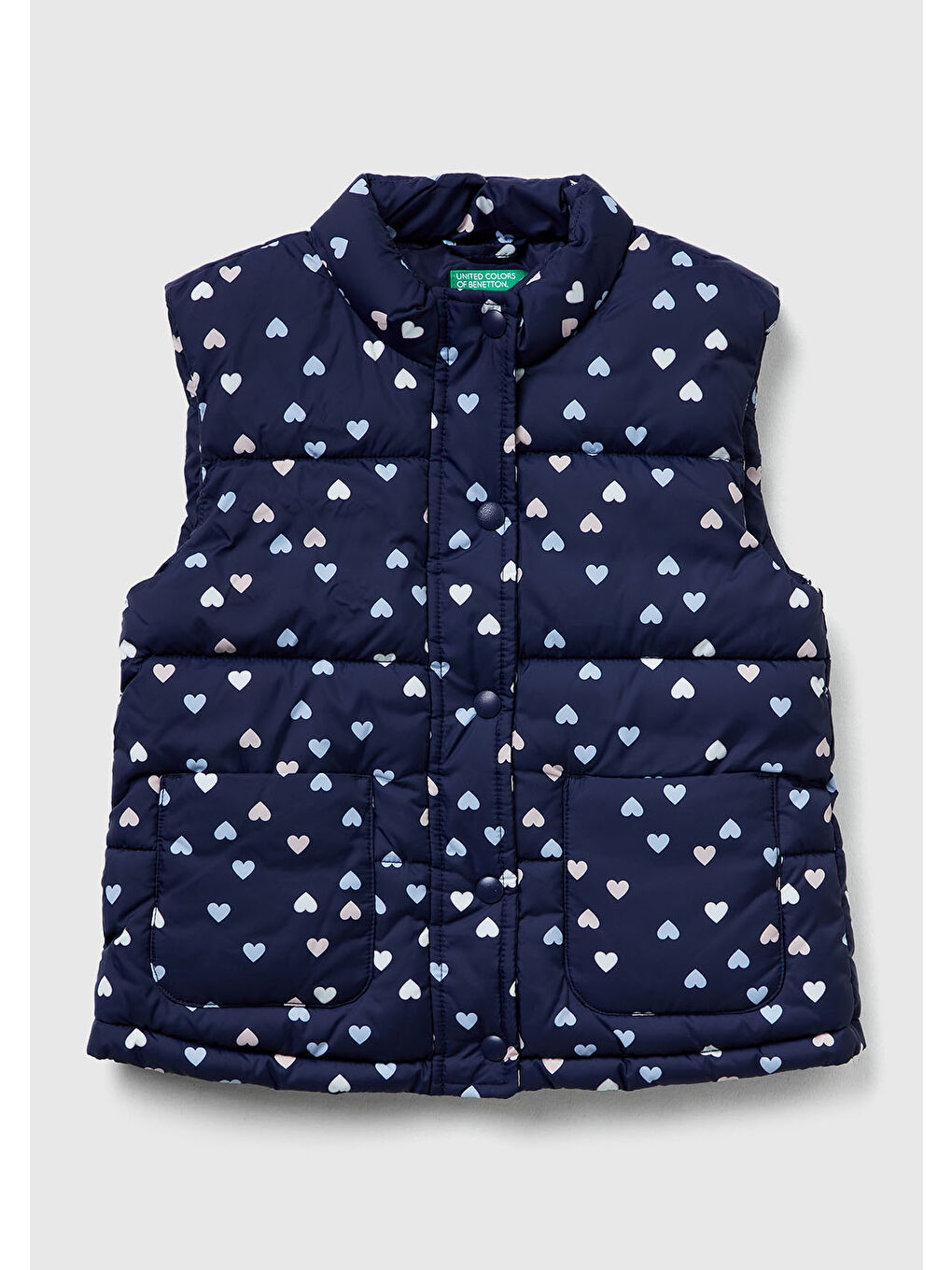 Kız Çocuk Lacivert Tamamı Baskılı Fermuarlı Düğmeli Dolgulu Yelek