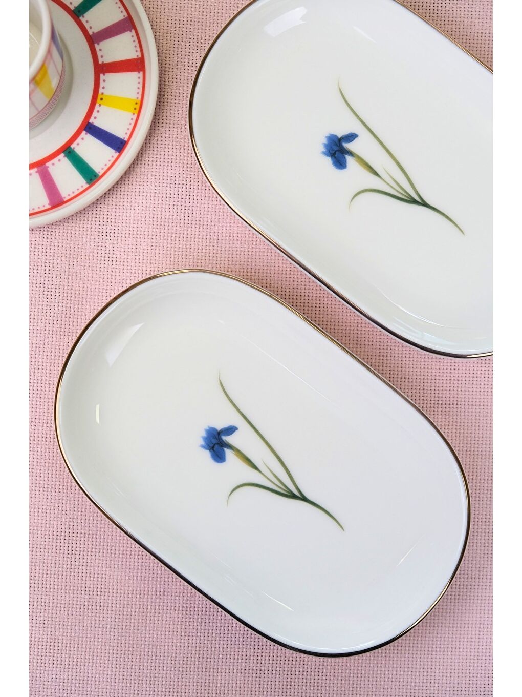 Karışık Porselen Natura İris Altın Yaldızlı Oval Kayık Tabak 22,50x14,50x2,50cm 2 Lİ-1
