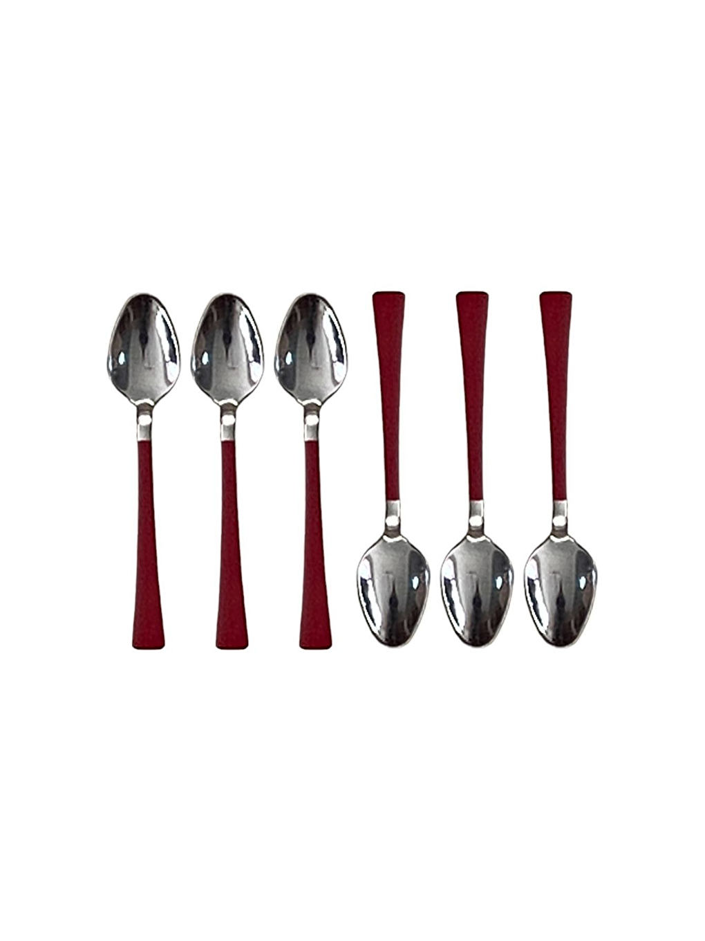 Gri Gümüş Kırmızı Çay ve Kahve Kaşığı 6 Adet-1