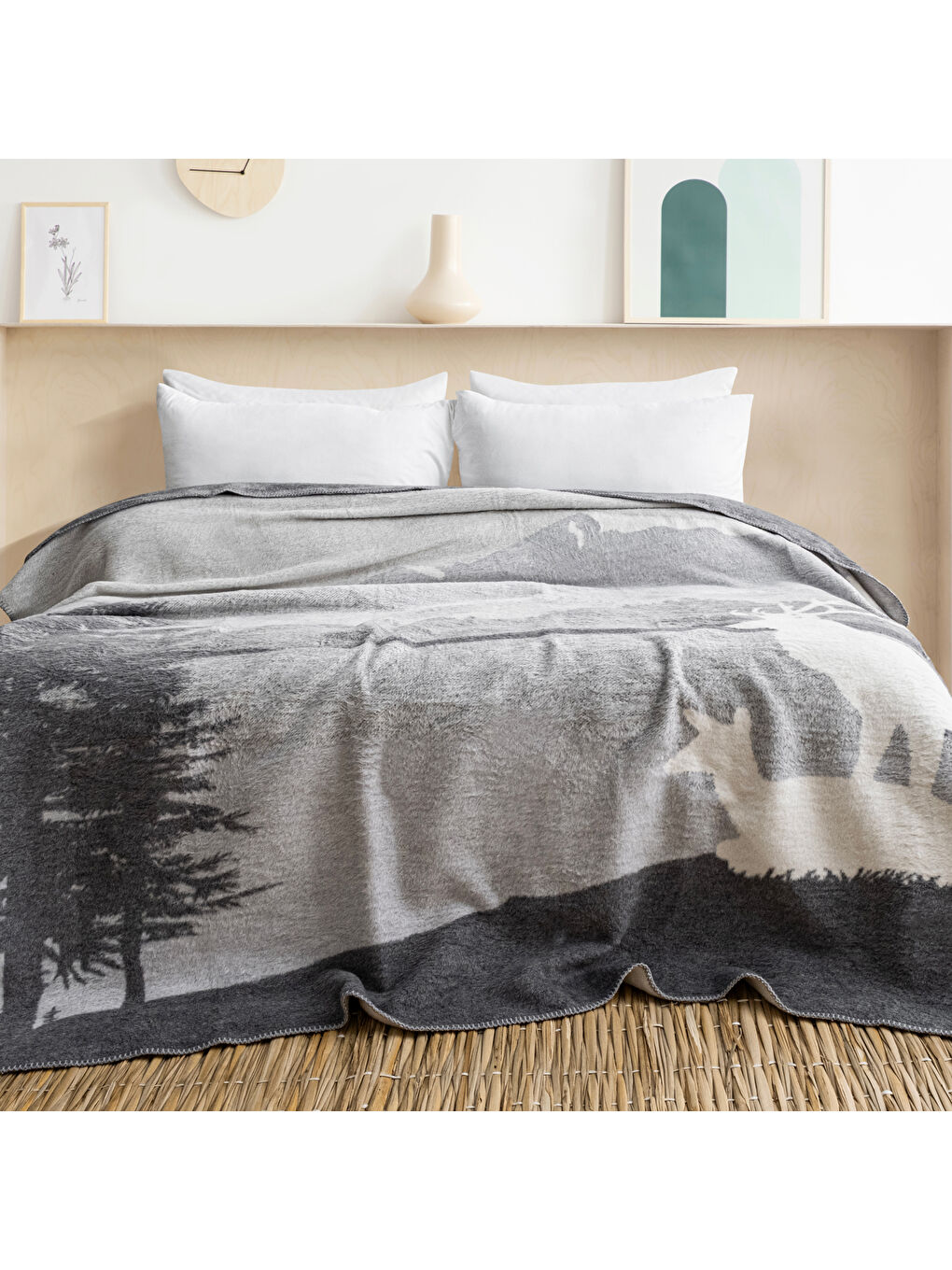 Home Deer Çift Kişilik Battaniye 200x220 Cm 1 Parça-Gri