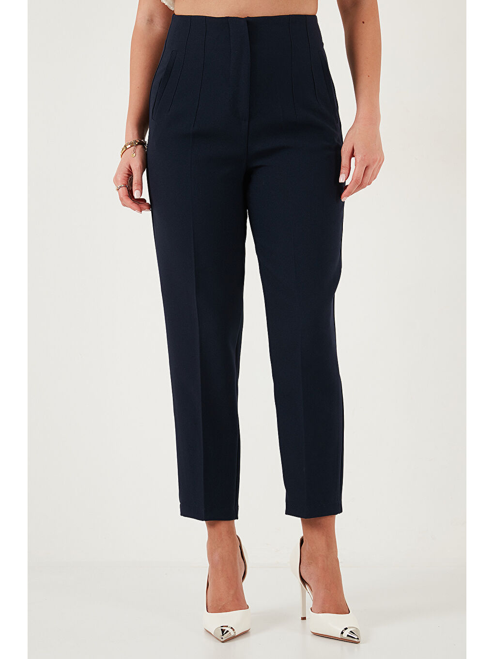 Lacivert Regular Fit Yüksel Bel Düz Paça Havuç Pantolon 68350109-2