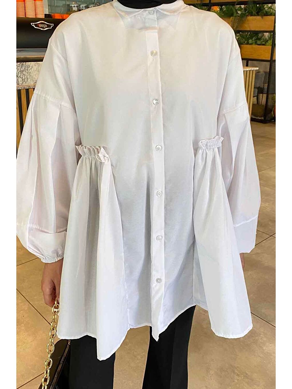 Lopez Balon Kol Tunik Beyaz-2