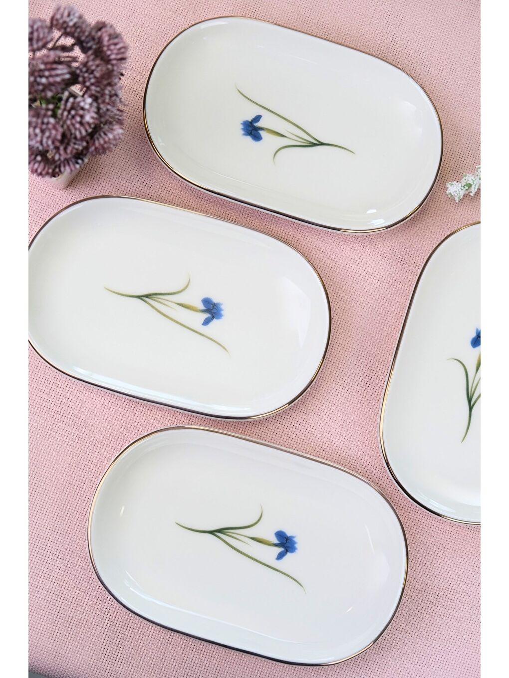 Karışık Porselen Natura İris Altın Yaldızlı Oval Kayık Tabak 22,50x14,50x2,50cm 4 LÜ-3