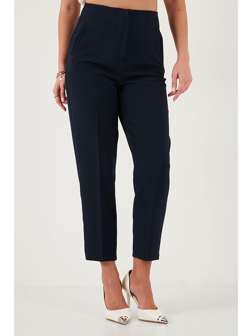 Lacivert Regular Fit Yüksel Bel Düz Paça Havuç Pantolon 68350109-3