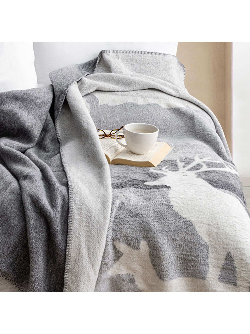 Home Deer Çift Kişilik Battaniye 200x220 Cm 1 Parça-Gri-1