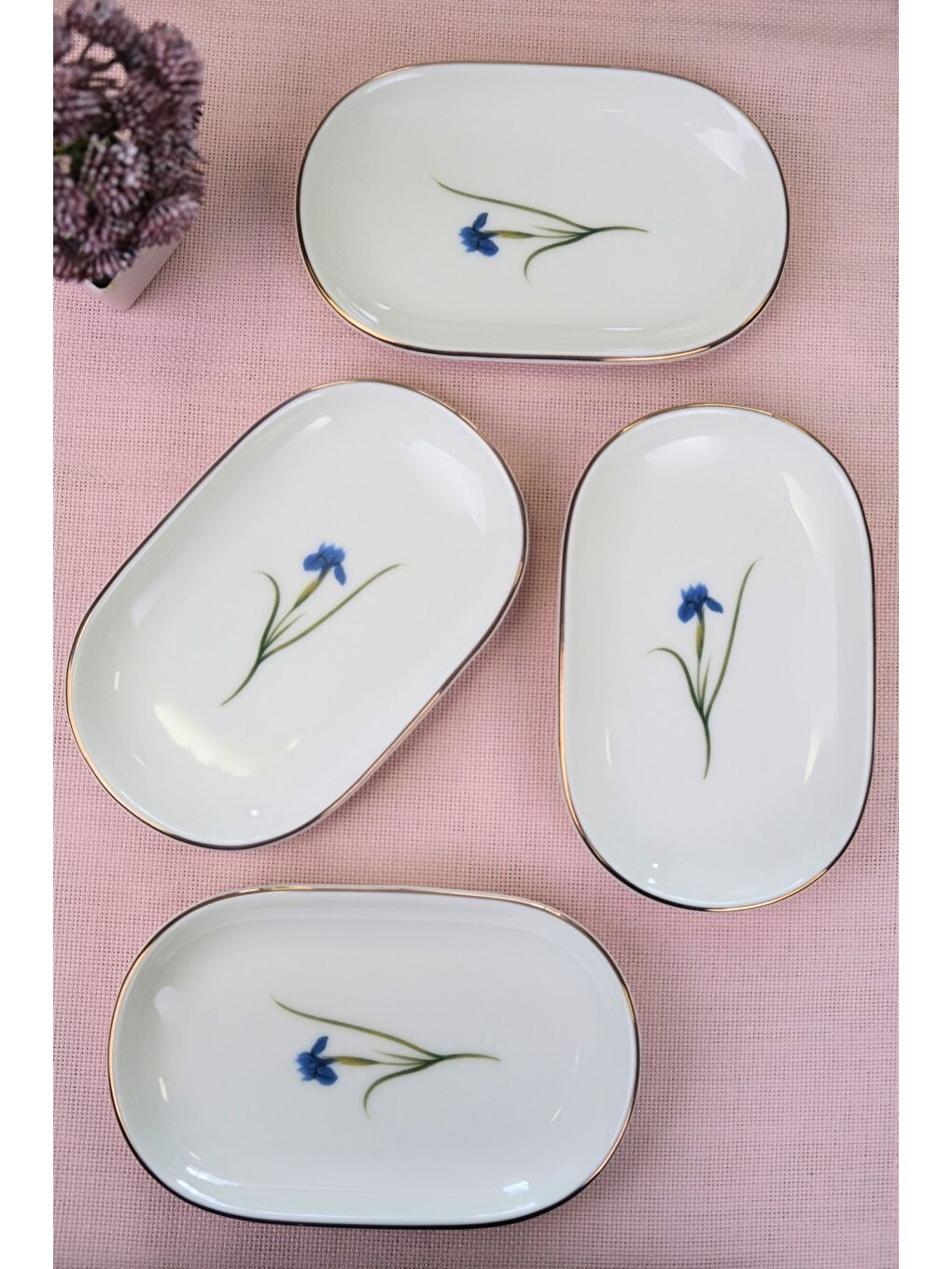 Karışık Porselen Natura İris Altın Yaldızlı Oval Kayık Tabak 22,50x14,50x2,50cm 4 LÜ-4