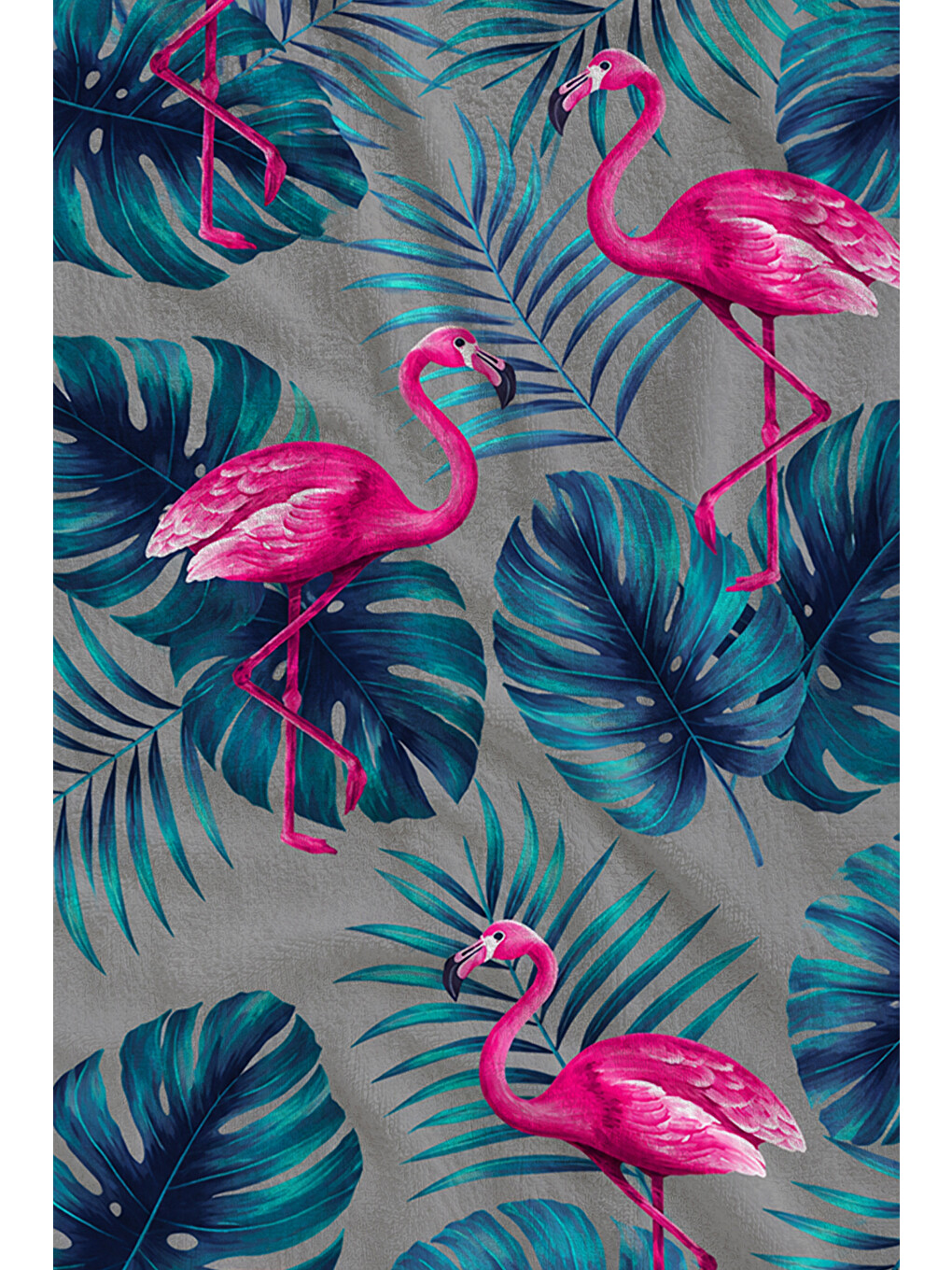 Yeşil Maximalist Flamingo Tropikal Desenli 70x150 Plaj Havlusu - Dijital Baskılı Solmaz Banyo Havlusu-2
