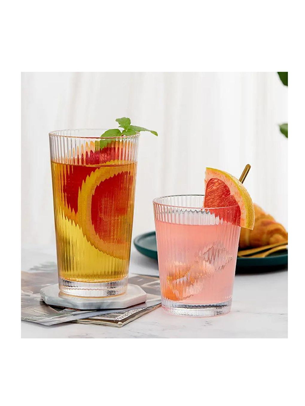 Renksiz Cam Çizgili Bardak 300 ml - 4 Adet - 2440-2