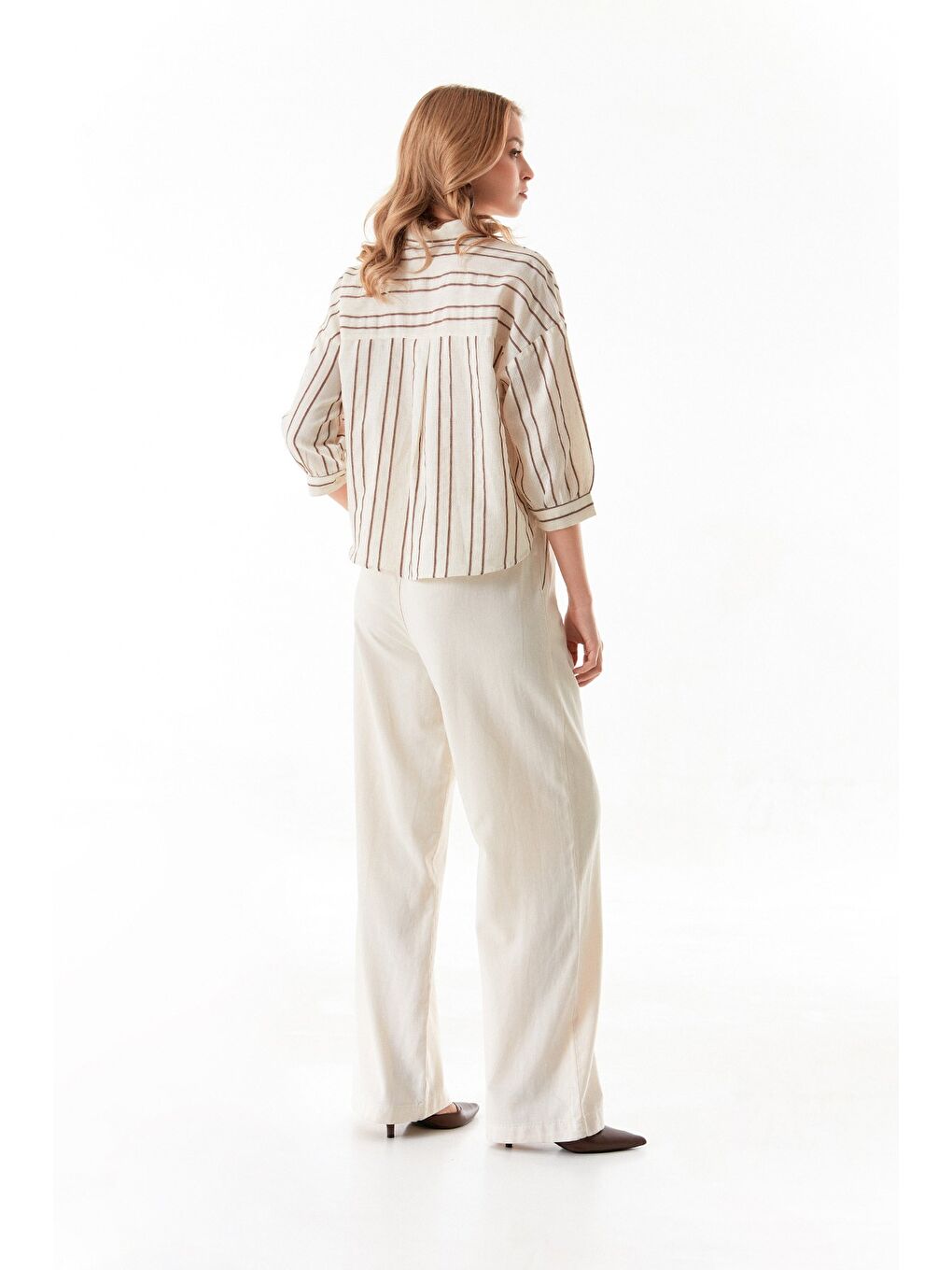 Bej Beli Bağlamalı Cepli Palazzo Pantolon-4