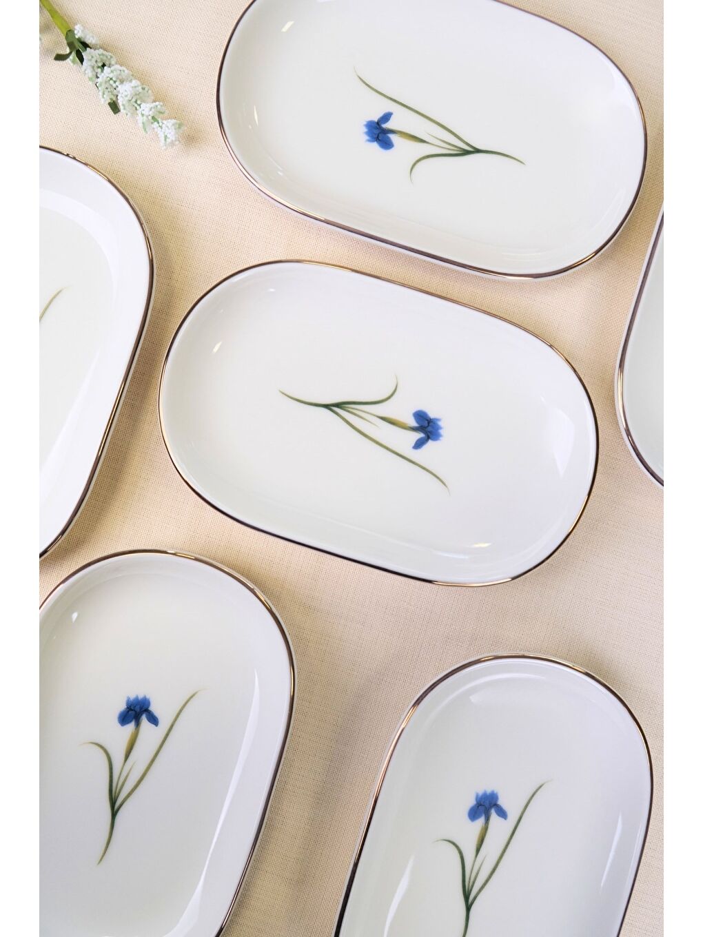 Karışık Porselen Natura İris Altın Yaldızlı Oval Kayık Tabak 22,50x14,50x2,50cm 6 LI-2