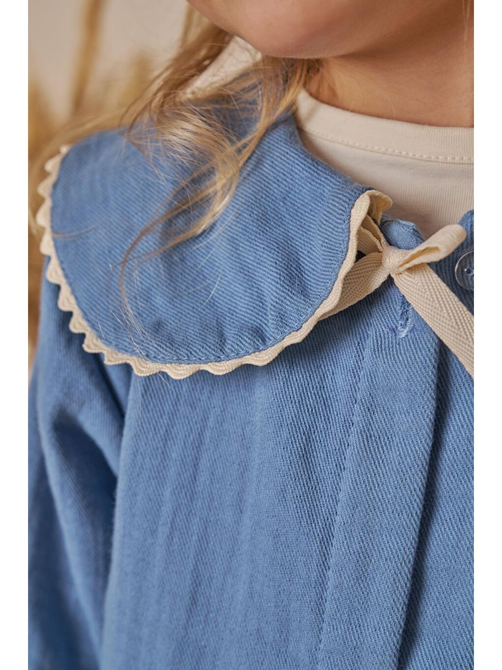 Kız Çocuk Pamuklu Mavi Denizci Yakalı Bağcıklı Ceket Çizgili Pantolon Takım - Cep Detaylı-3