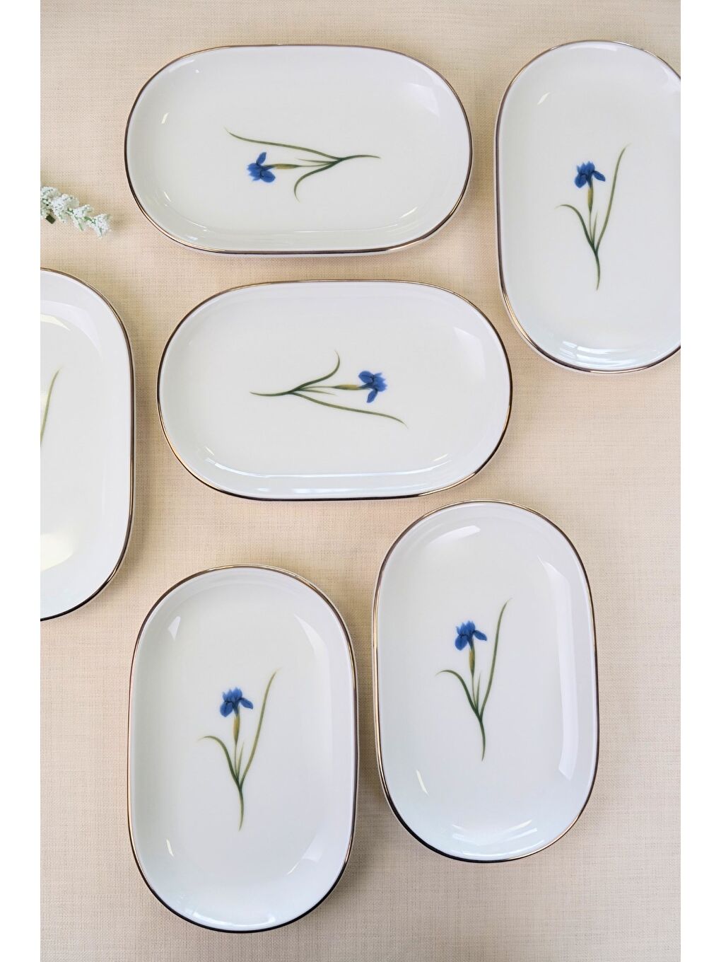 Karışık Porselen Natura İris Altın Yaldızlı Oval Kayık Tabak 22,50x14,50x2,50cm 6 LI-4