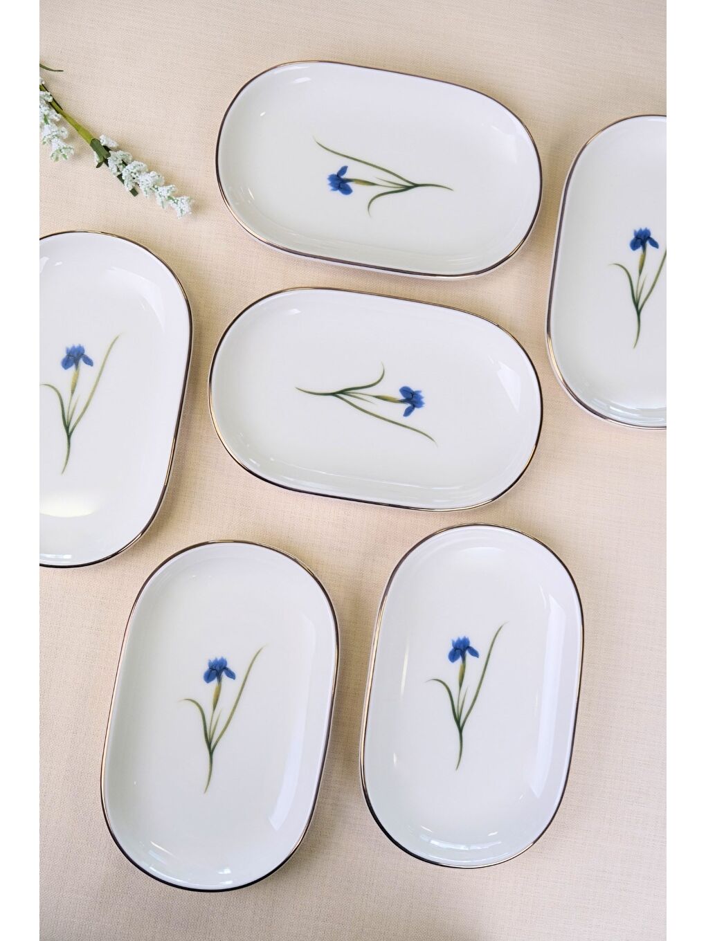 Karışık Porselen Natura İris Altın Yaldızlı Oval Kayık Tabak 22,50x14,50x2,50cm 6 LI-5