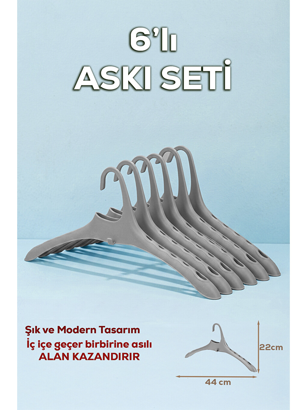 Gri Harmoni 6 Adet Dolap Içi Düzenleyici Organizer İç İçe Geçen Askı