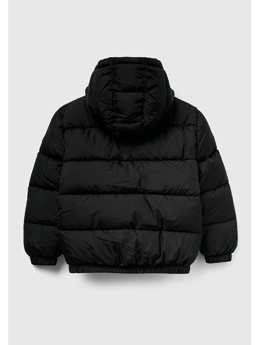 Erkek Çocuk Siyah Logo Detaylı Fermuarlı Kapüşonlu Dolgulu Mont-1