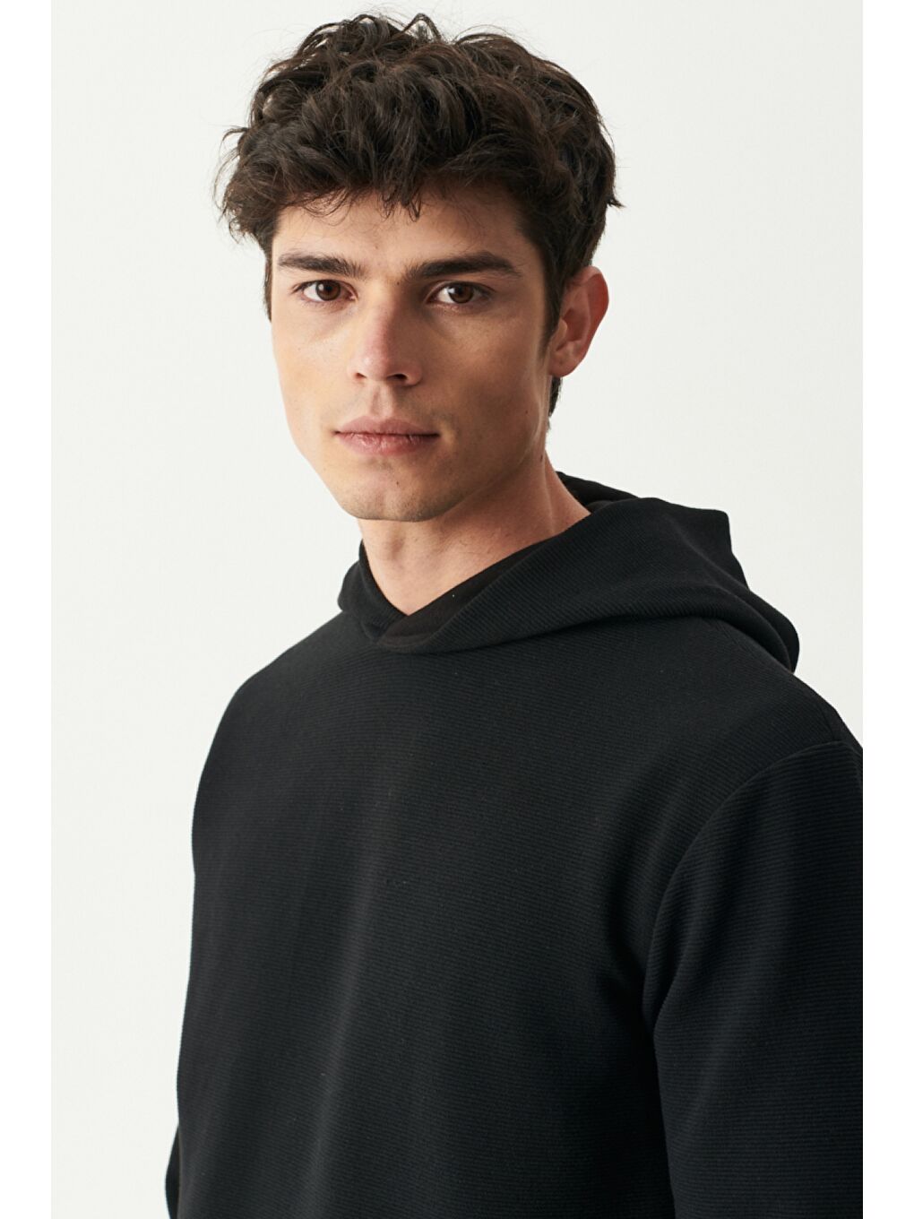 Regular Fit Kapüşonlu Şardonlu Siyah Sweatshirt-4