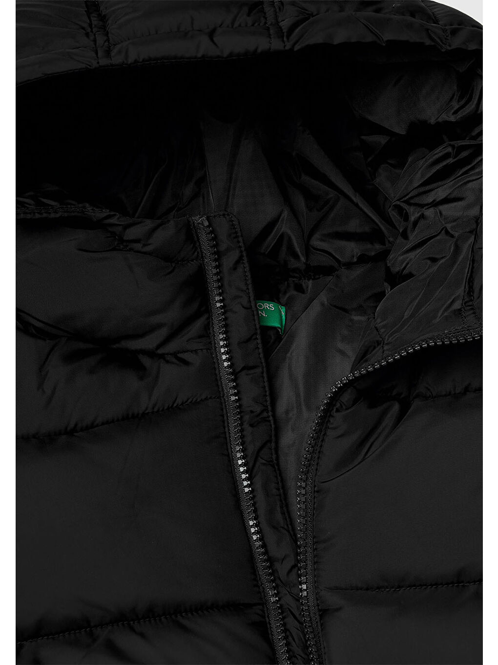 Erkek Çocuk Siyah Logo Detaylı Fermuarlı Kapüşonlu Dolgulu Mont-2