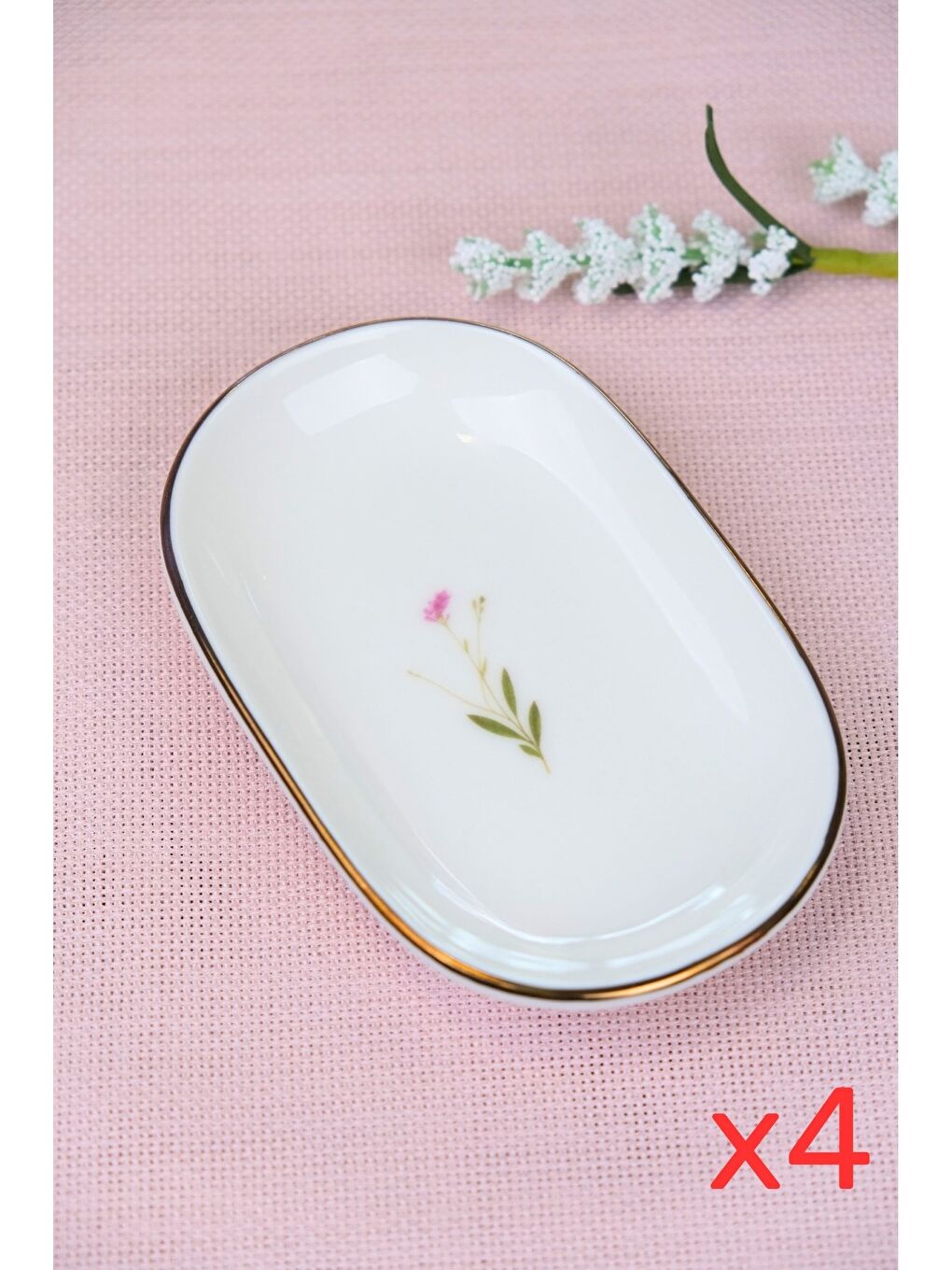 Karışık Porselen Natura Çuha Altın Yaldızlı Oval Kayık Tabak 13,50x8,50x2,50cm 4 LÜ-1