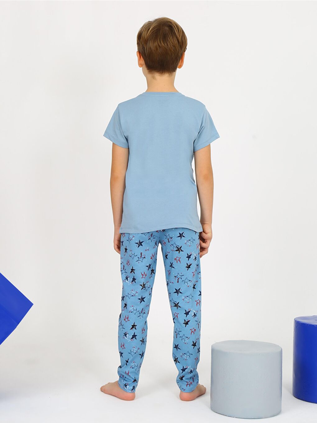 Mavi Erkek Çocuk Kısa Kollu %100 Pamuklu Flight Pijama Takımı-1